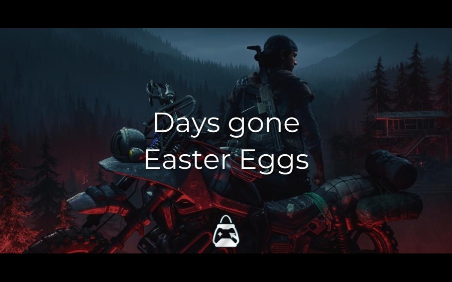 Arka planda Days Gone oyununa ait bir görüntü ve önde Days Gone Easter Eggs başlığı.
