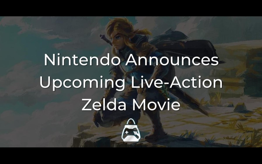 Arka planda Zelda serisinden Link, ön tarafta "Nintendo Announces Upcoming Live-Action Zelda Movie" başlığı.