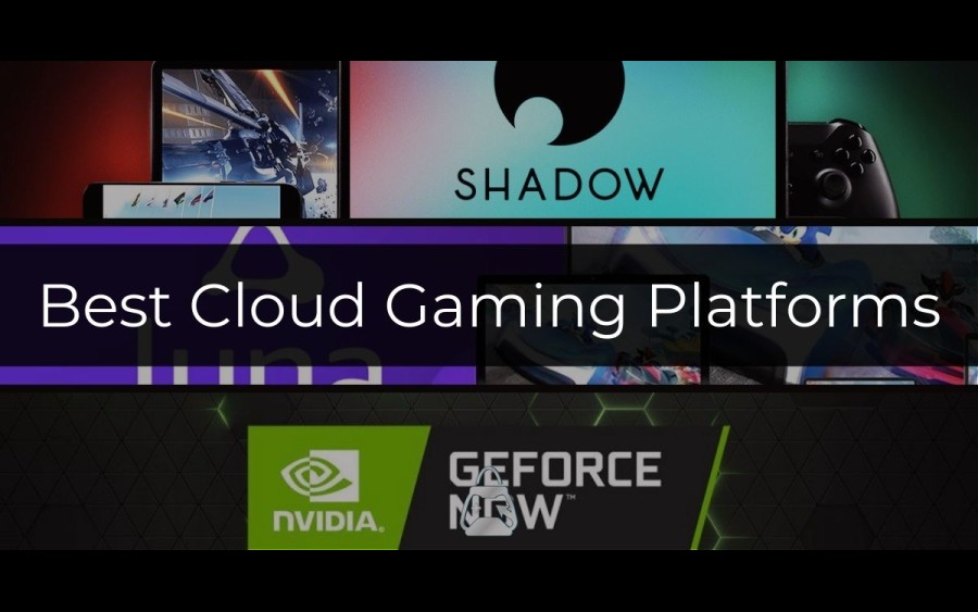 Arka planda bulut oyun platformu logoları ve önde Best Cloud Gaming Platforms başlığı.