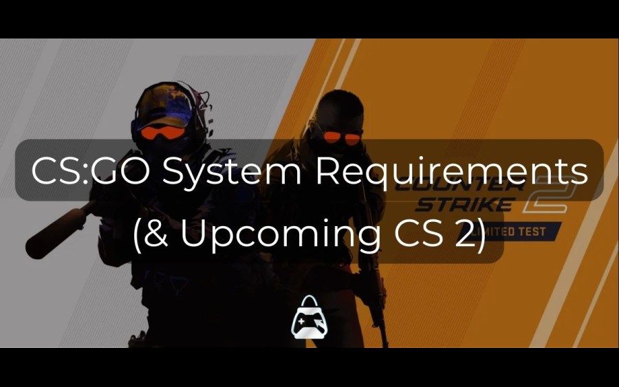 Arkada hazır bir şekilde yürüyen iki özel kuvvet askeri ve önde CS:GO System Requirements (& Upcoming CS 2) başlığı