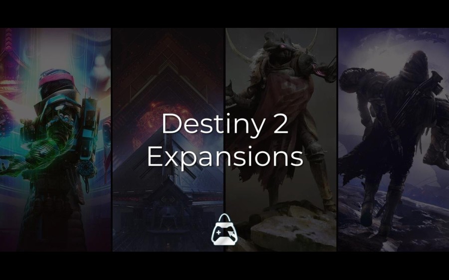 Arka planda Destiny 2 konsept tasarımları ve önde Destiny 2 Expansions başlığı.