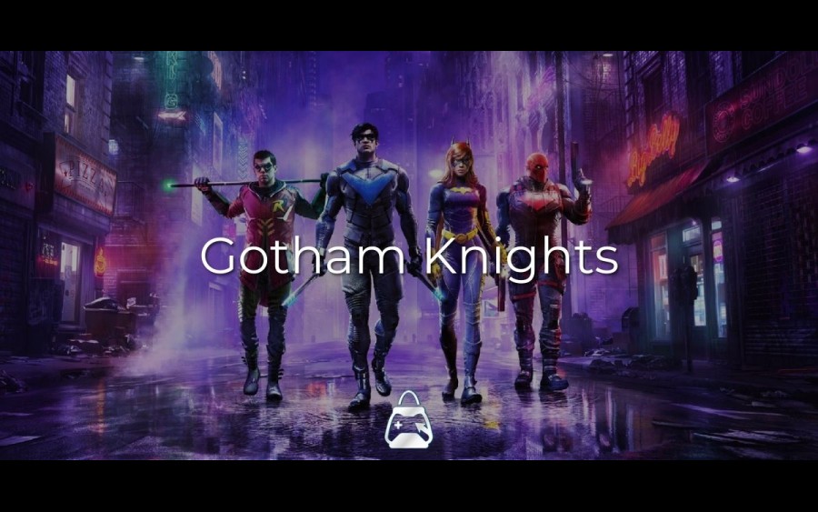 Arka Planda Batman serisi karakterleri ve önde Gotham Knights başlığı
